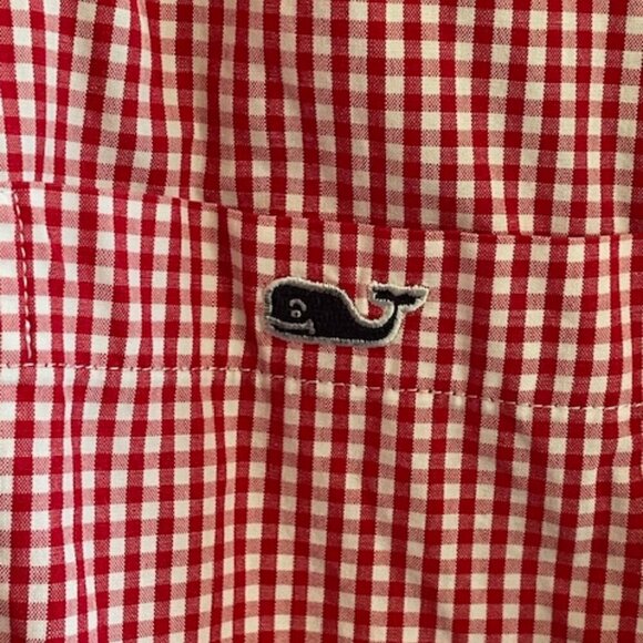VINEYARD VINES Whale Shirt Gingham Tucker Red White Check LS Medium - Picture 6 of 15